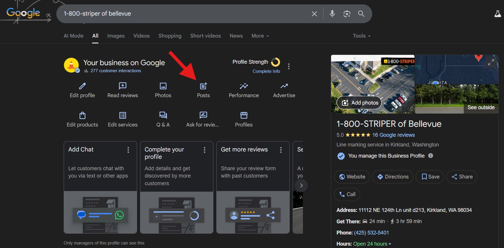 Google business profile dashboard